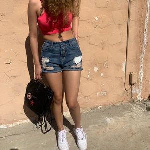 High-waisted Denim Shorts